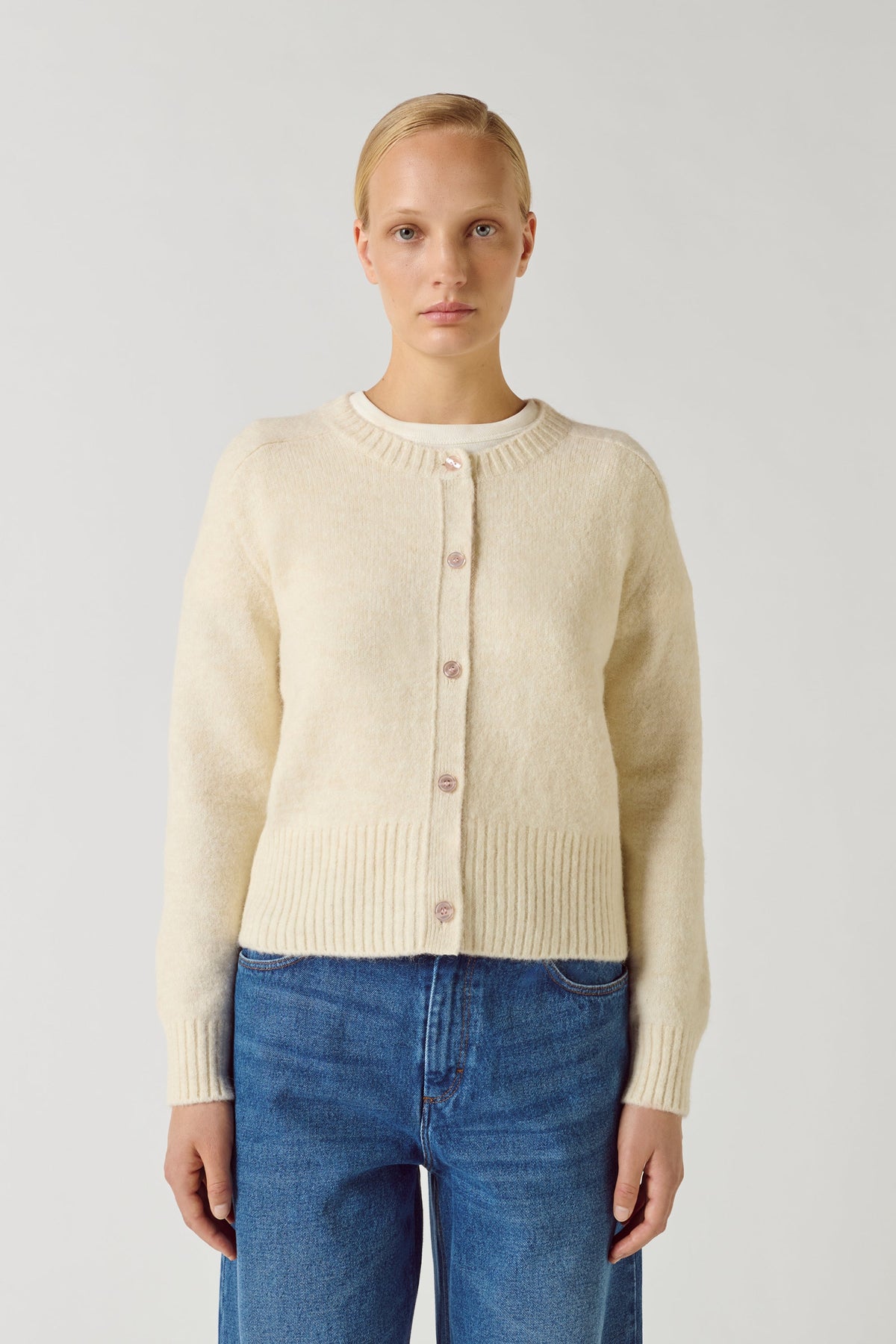 Cardigan court en alpaga et laine