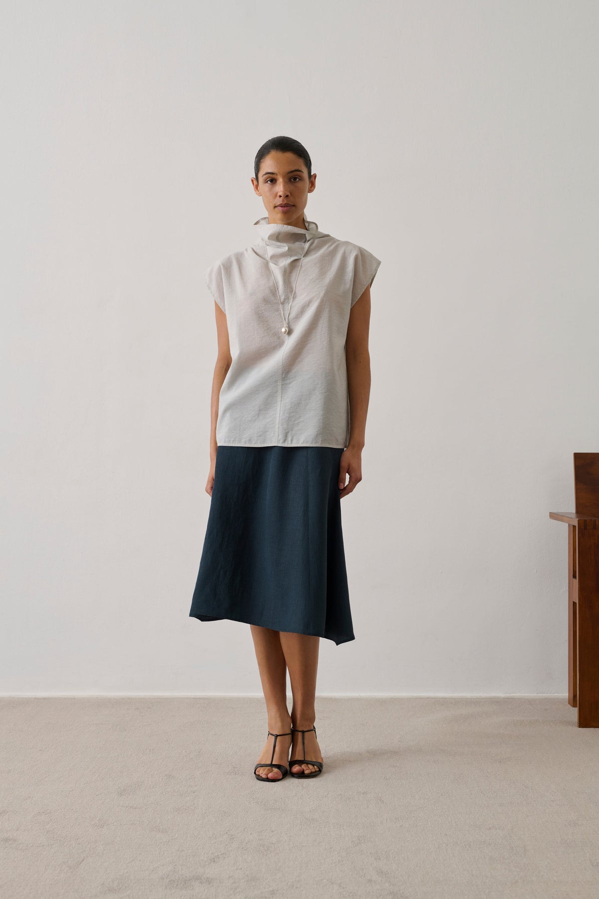 Blouse sans manches en coton et soie