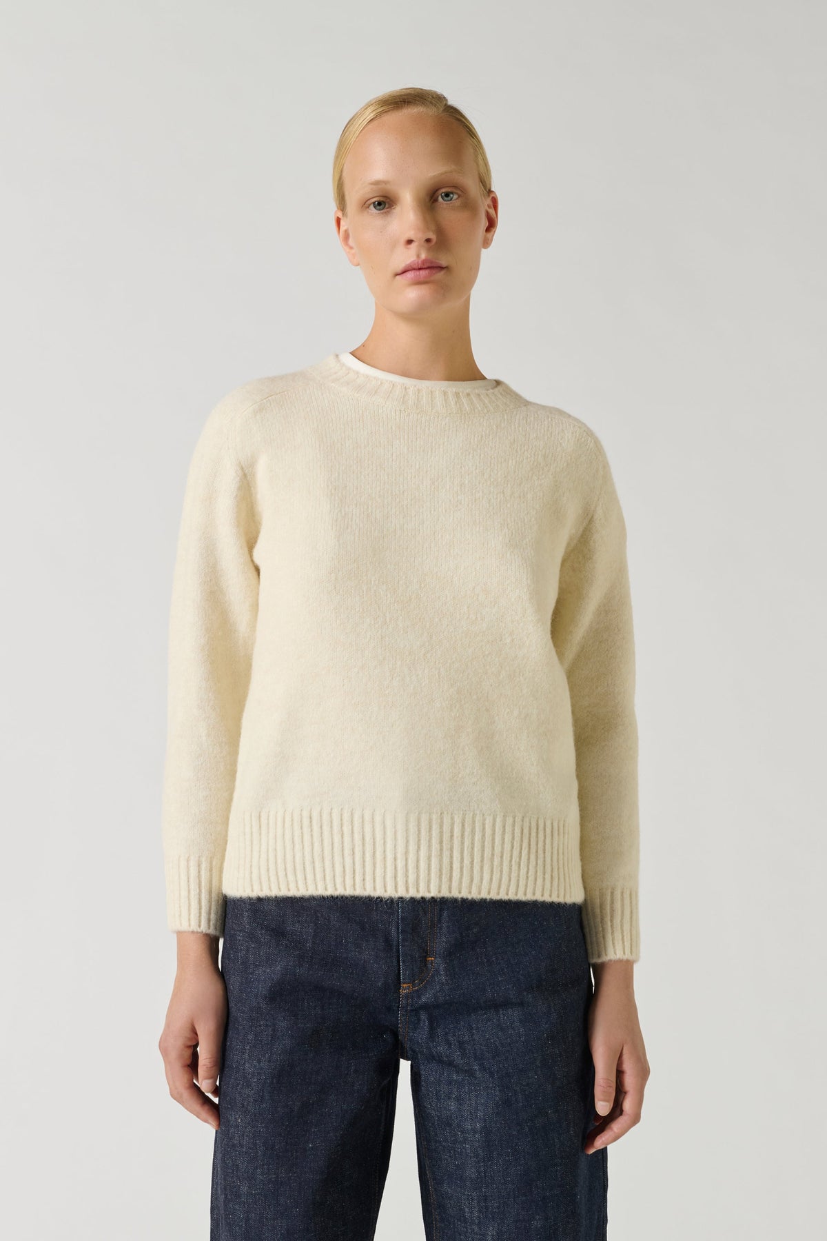 Pull col rond en alpaga et laine mélangée