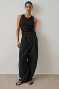 Pantalon à pinces en coton gaufré