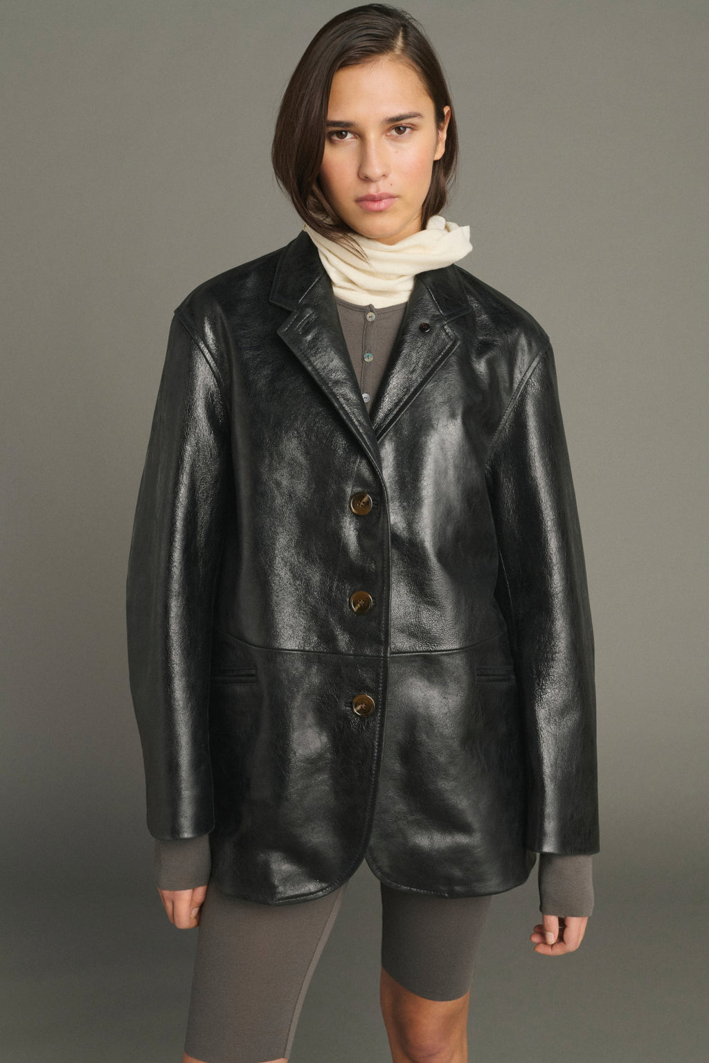 Blazer en cuir glacé vieilli