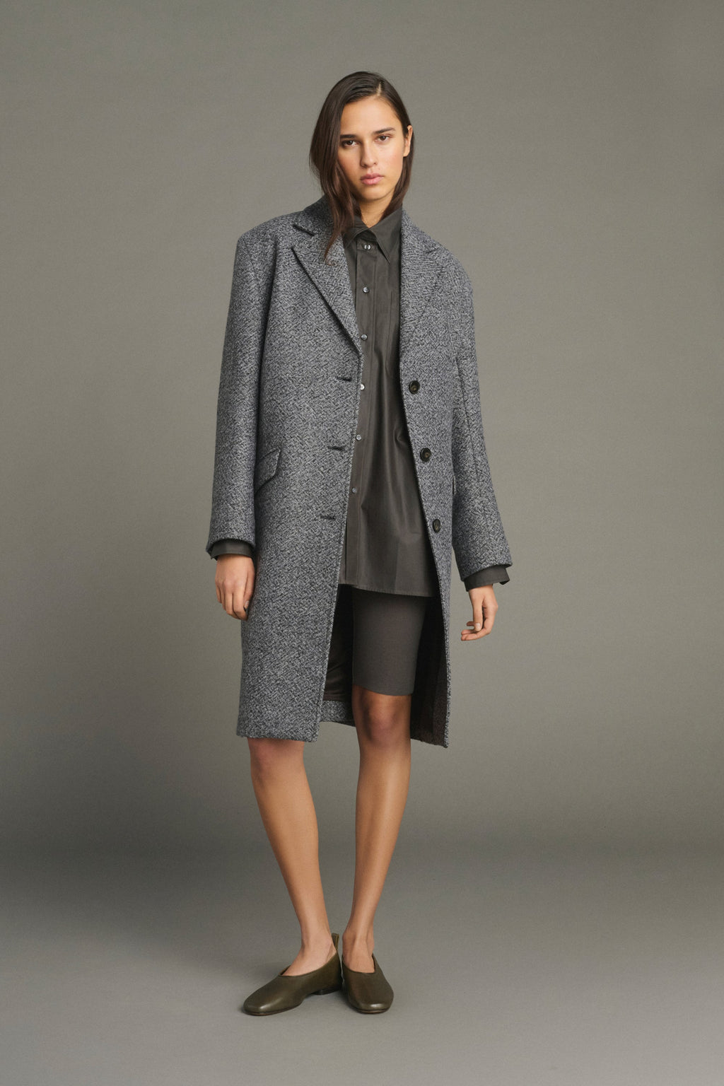 Manteau tailleur en laine mouchetée