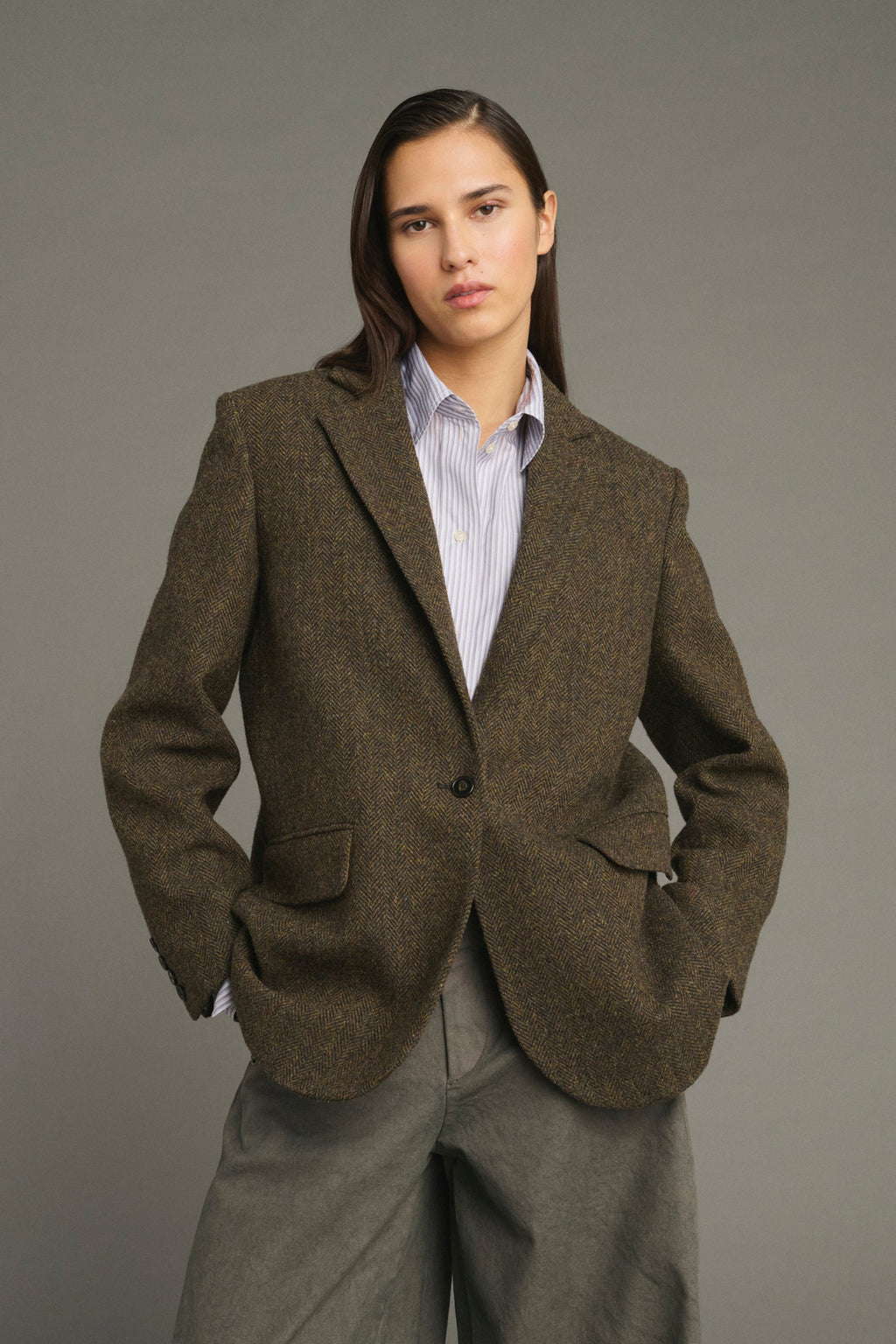 Blazer à simple boutonnage en tweed