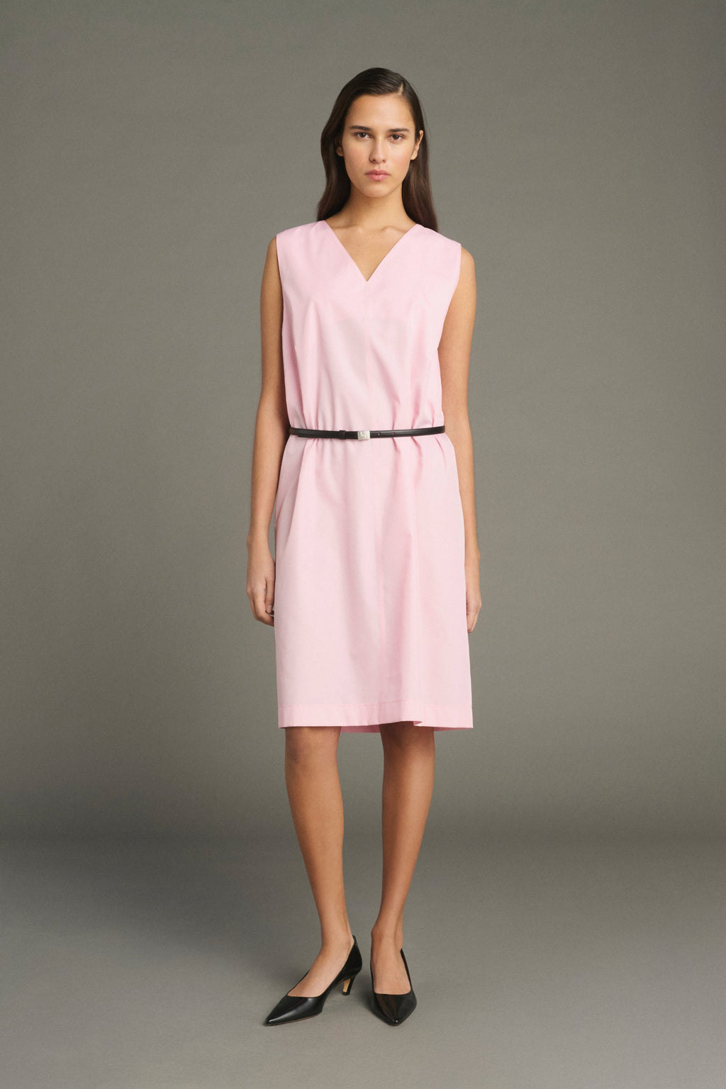 Robe droite en taffetas rose