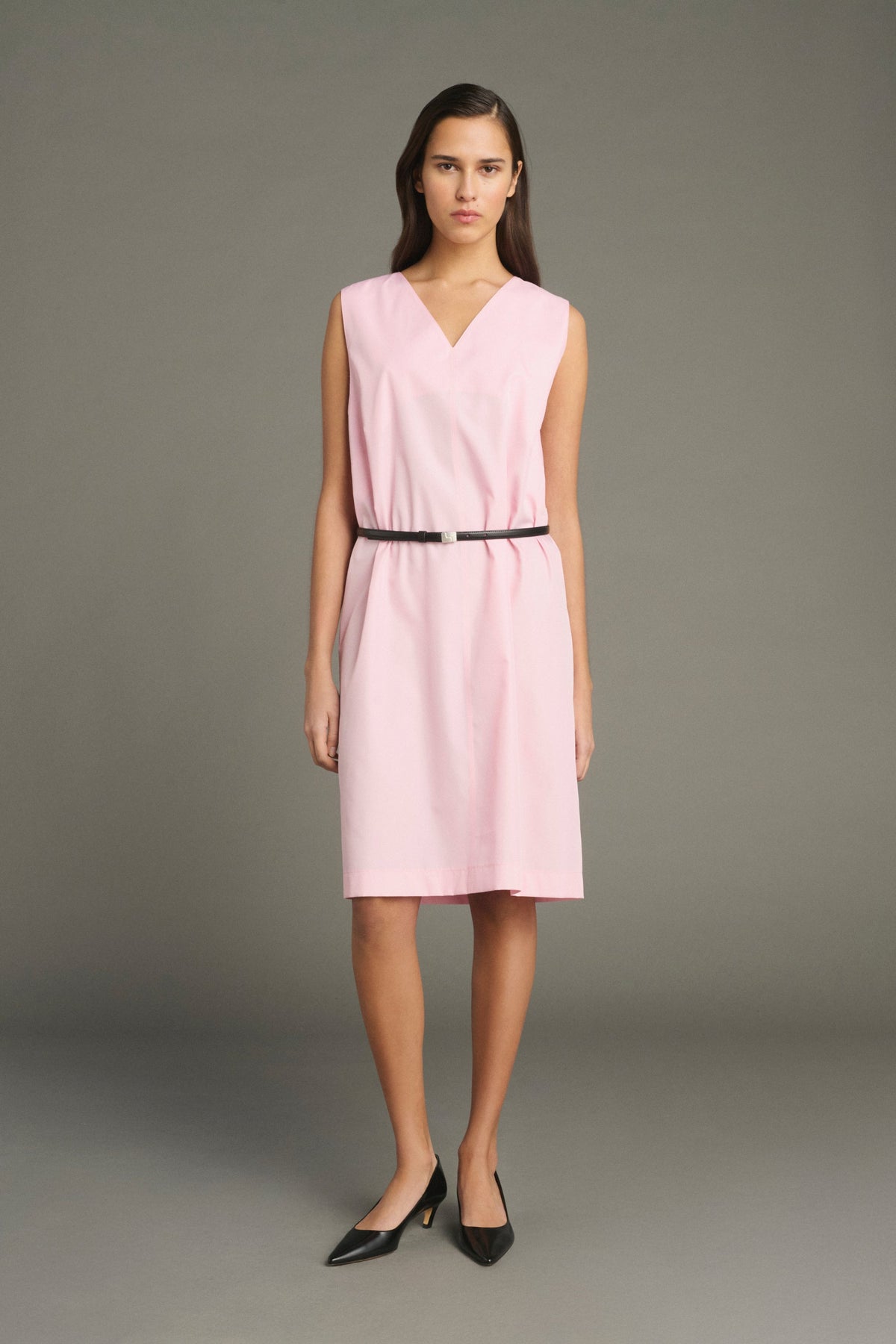 Robe droite en taffetas rose