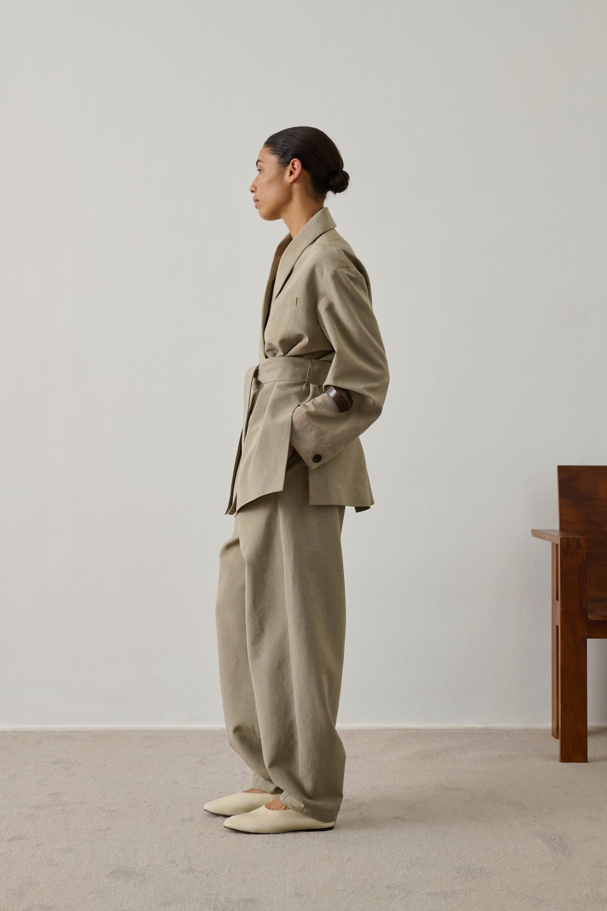 Veste à col châle en twill de laine