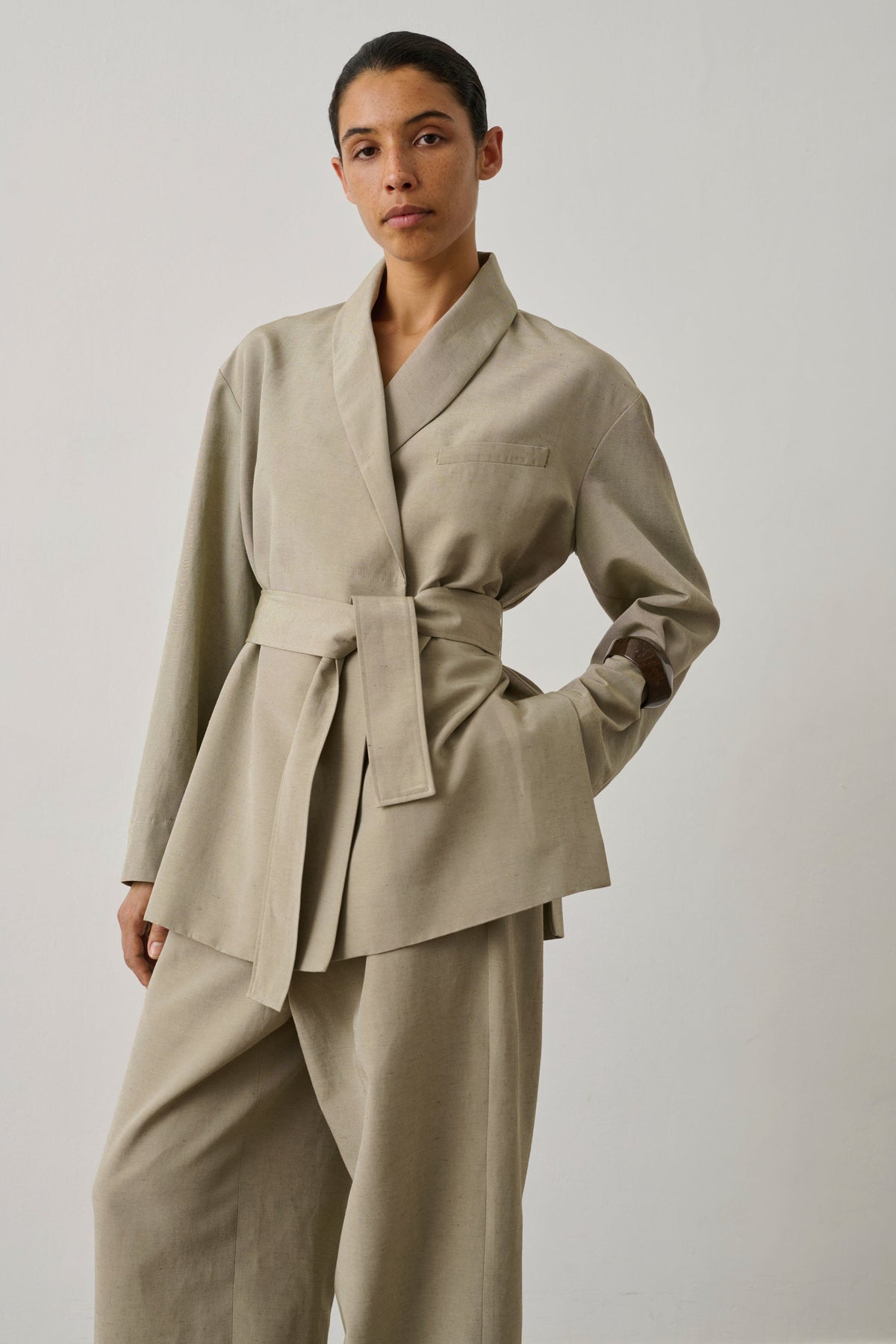 Veste à col châle en twill de laine