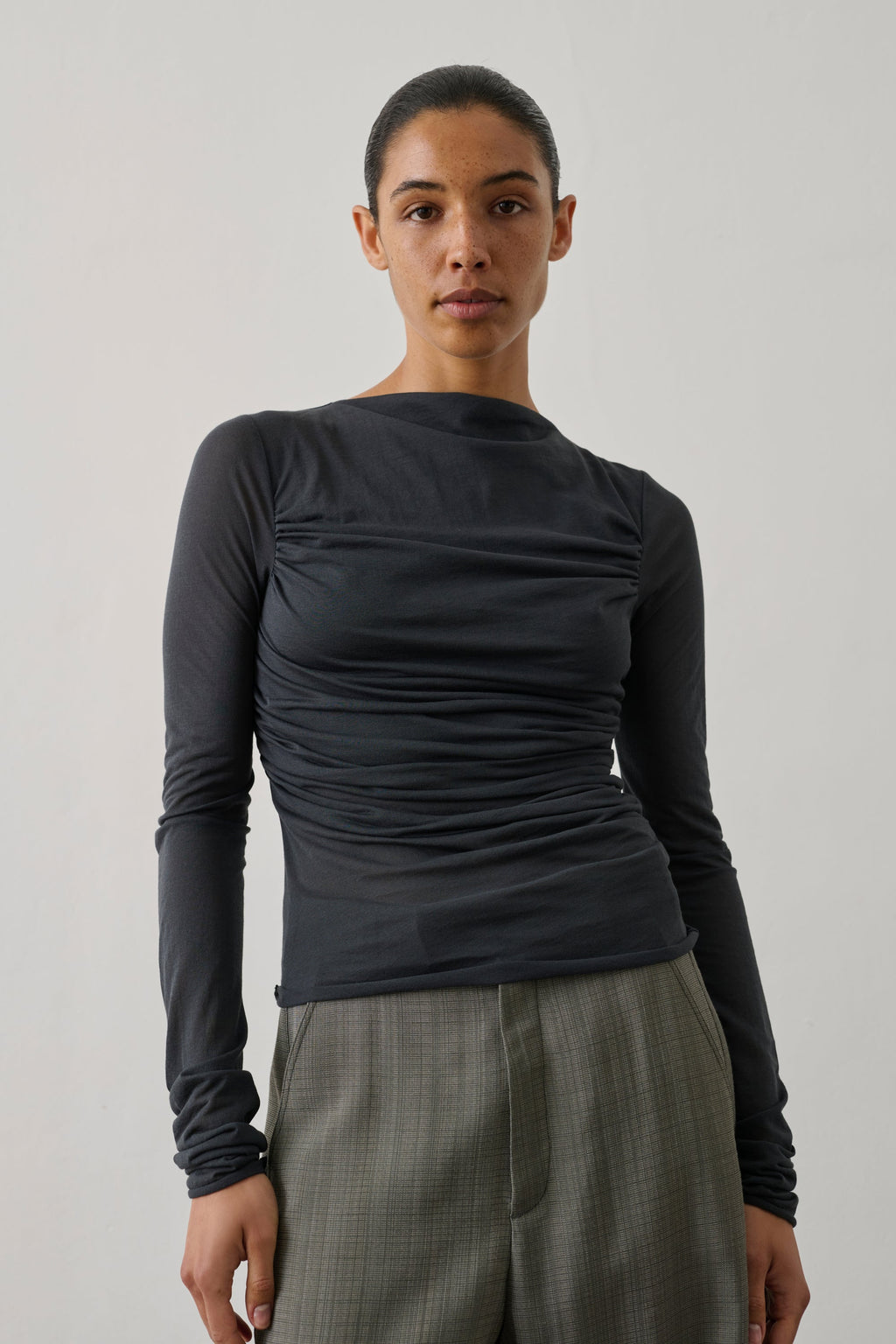 Tee-shirt manches longues en coton drapé
