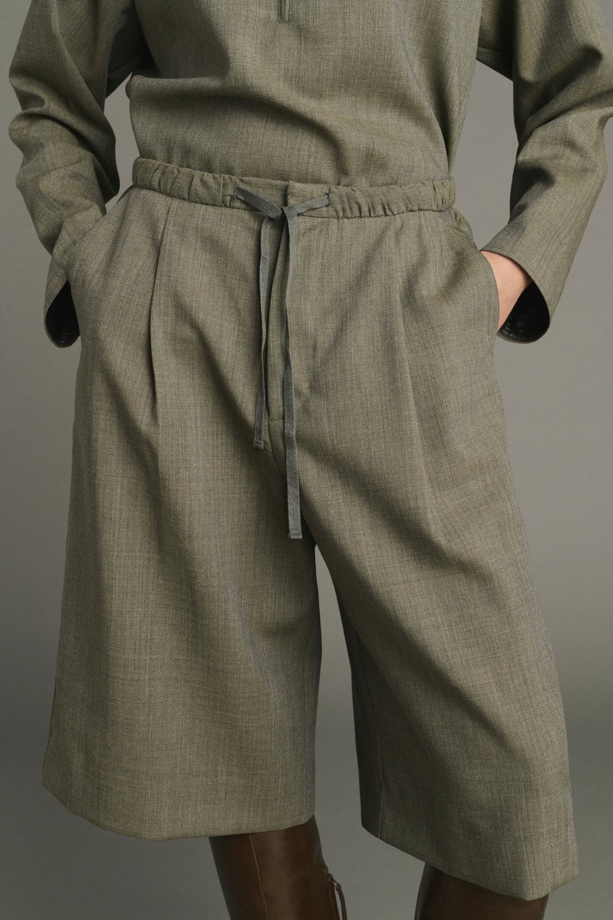 Jupe-culotte à lien en laine vierge