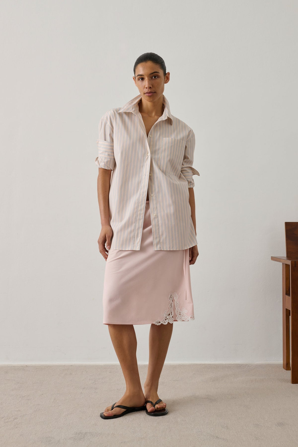 Chemise oversize à poche en coton enduit