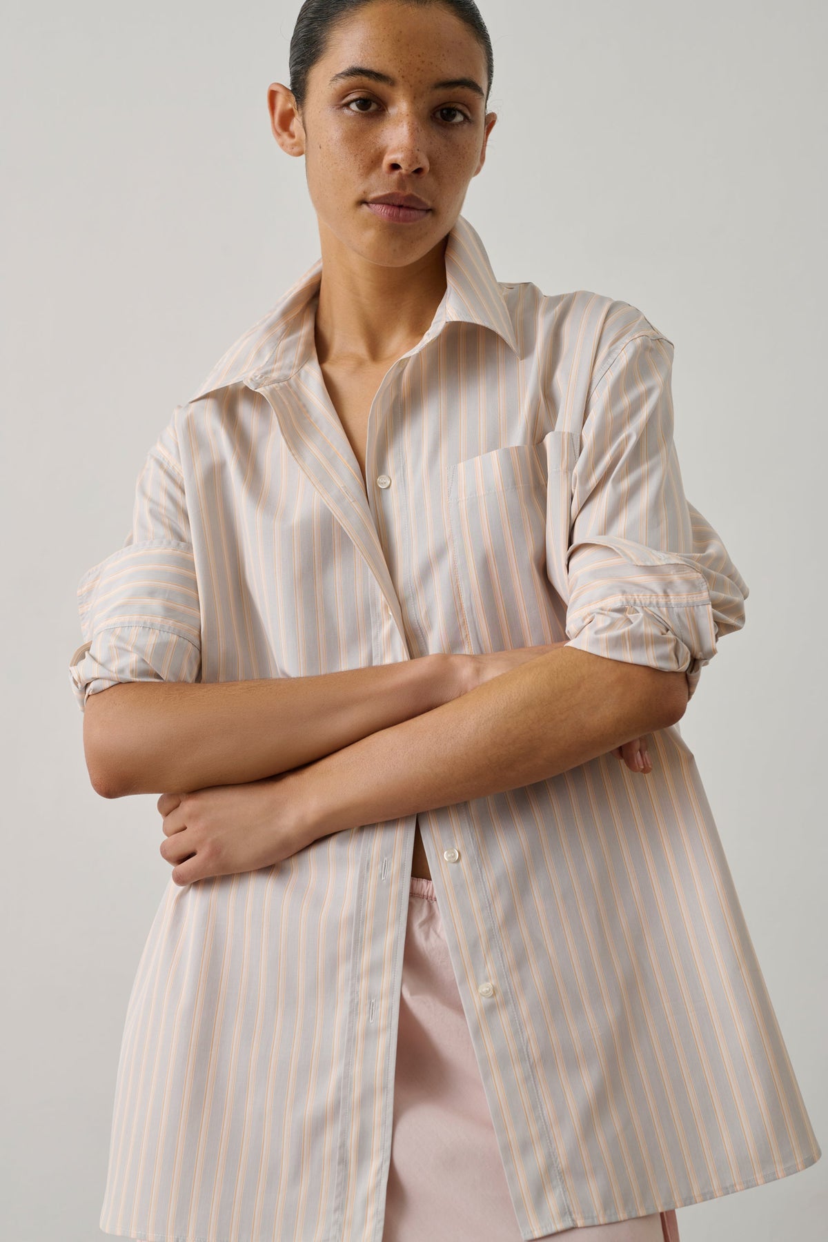 Chemise oversize à poche en coton enduit