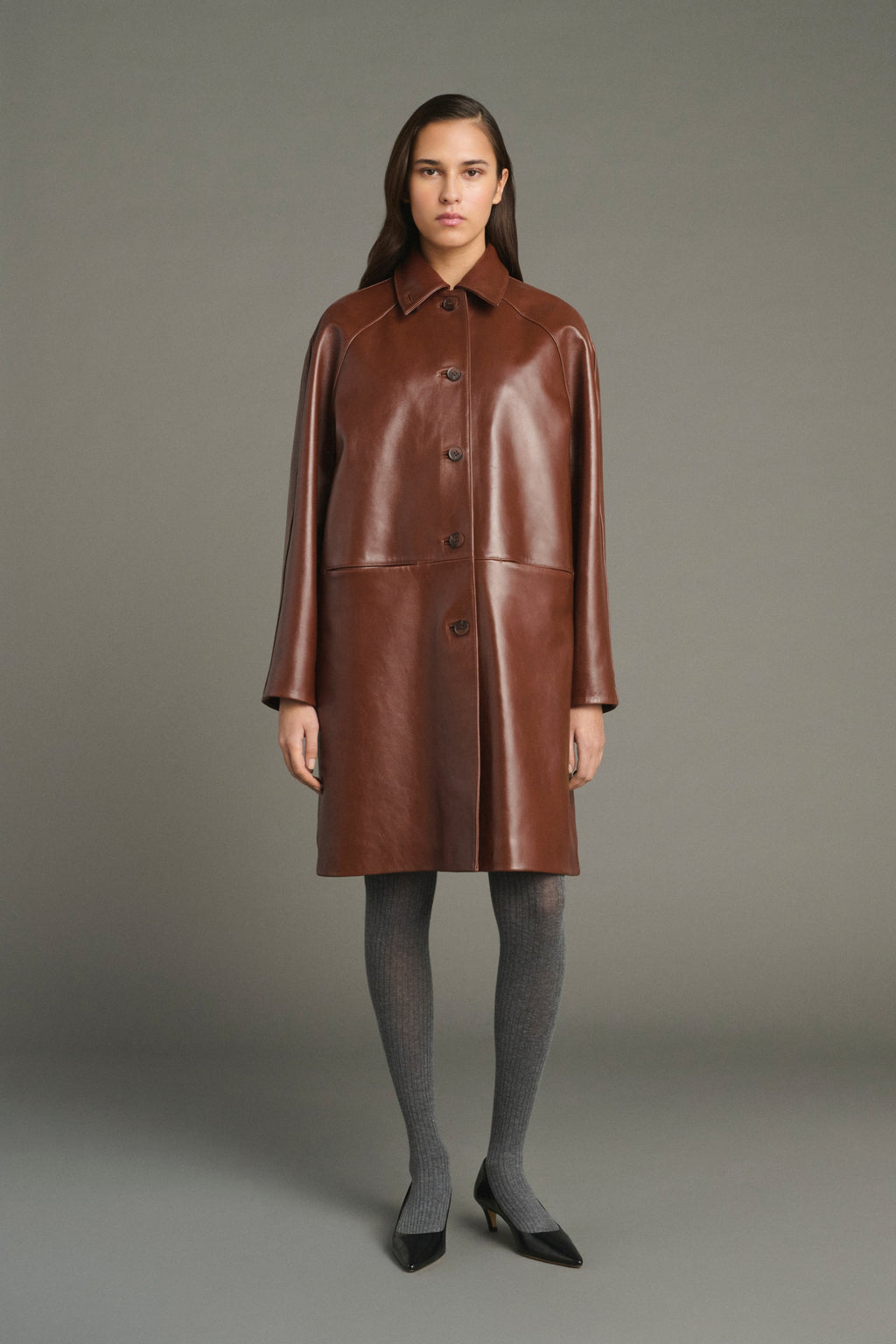 Manteau trois-quarts en cuir glacé