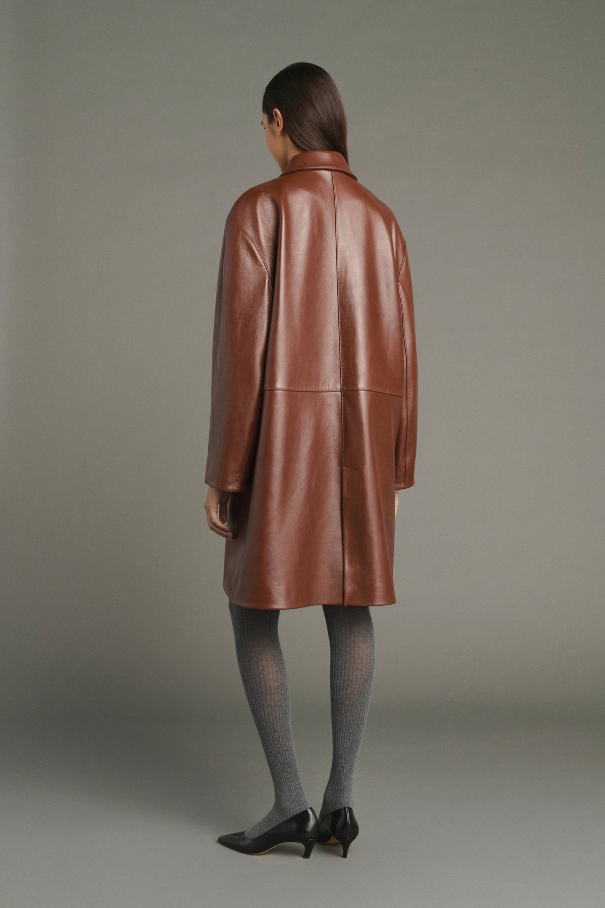 Manteau trois-quarts en cuir glacé