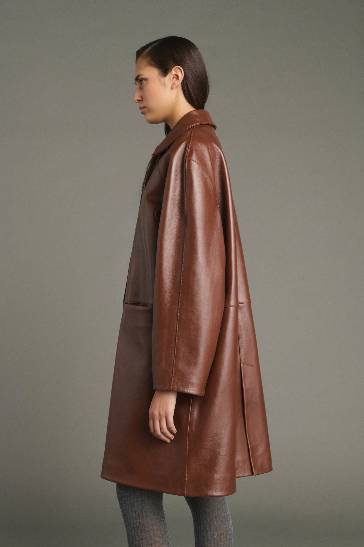 Manteau trois-quarts en cuir glacé