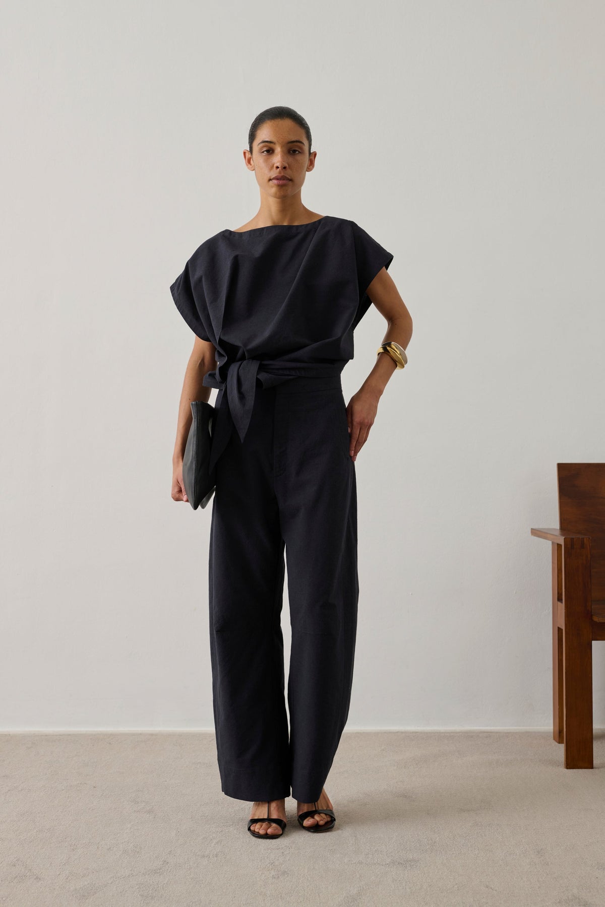 Pantalon barrel en laine double face