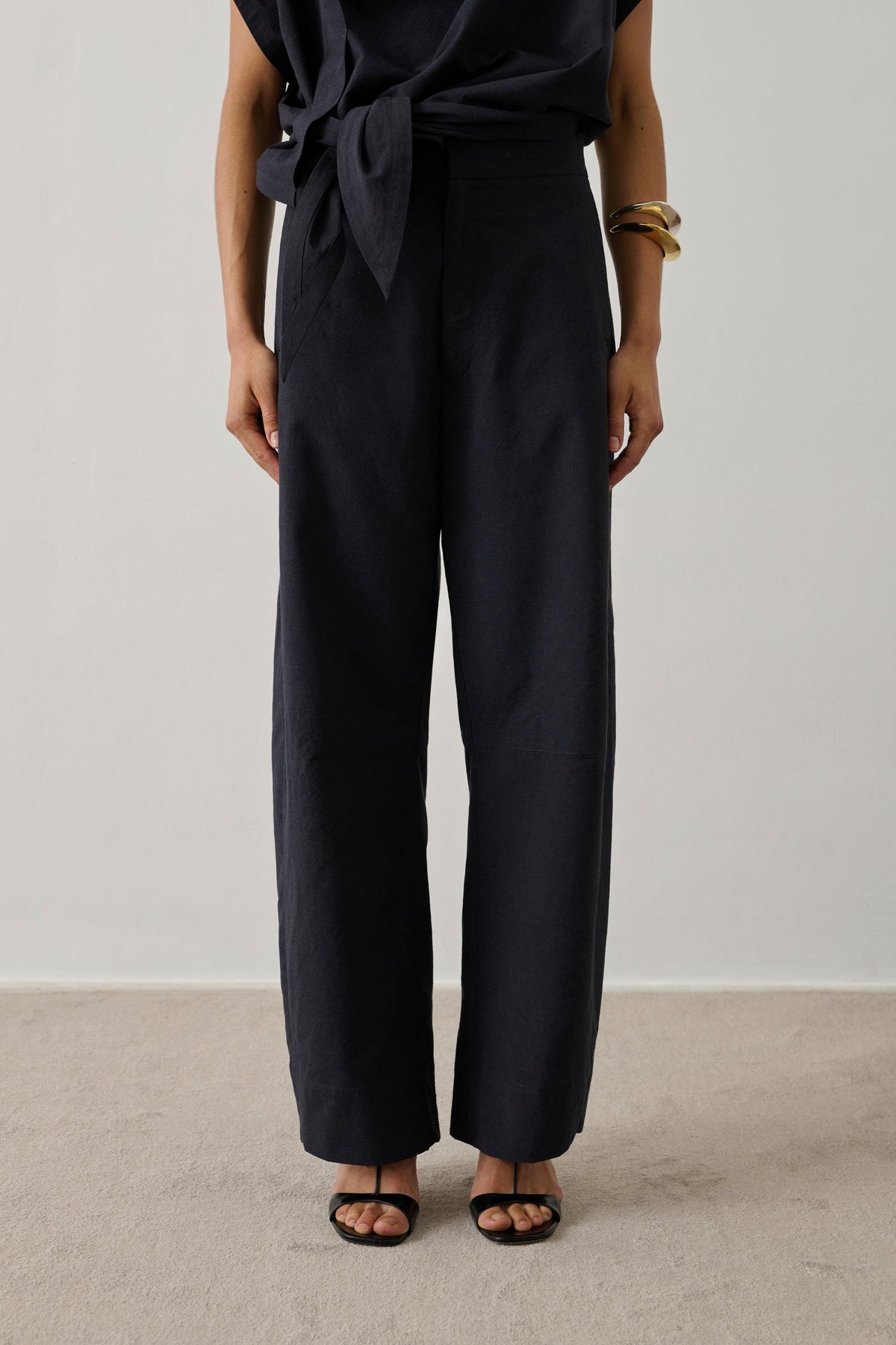 Pantalon barrel en laine double face