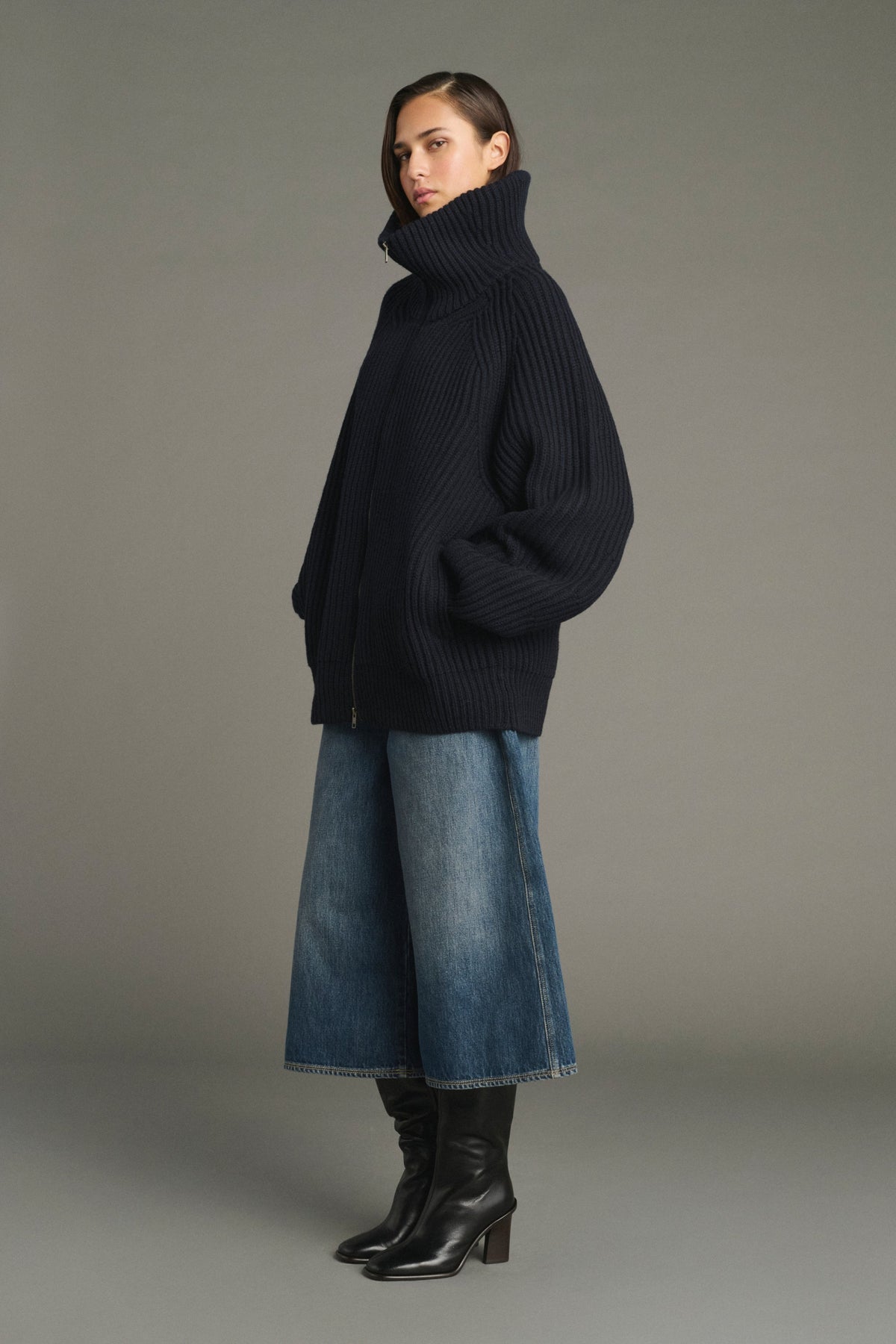 Cardigan oversize en côtes anglaises