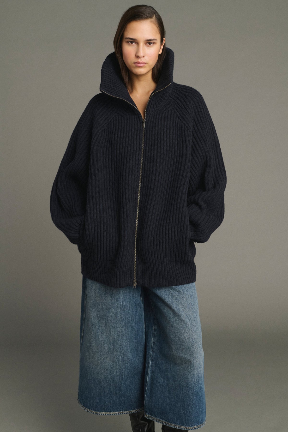 Cardigan oversize en côtes anglaises