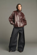 Blouson raglan en cuir glacé