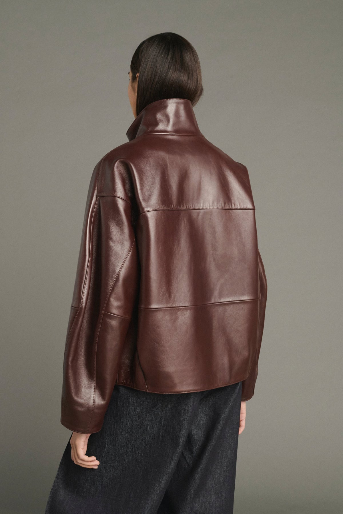 Blouson raglan en cuir glacé