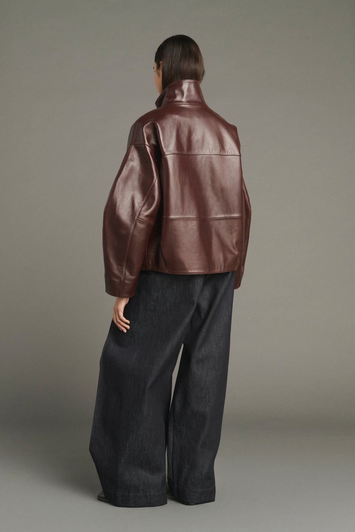 Blouson raglan en cuir glacé