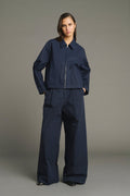 Pantalon à cordons en toile de coton glacée