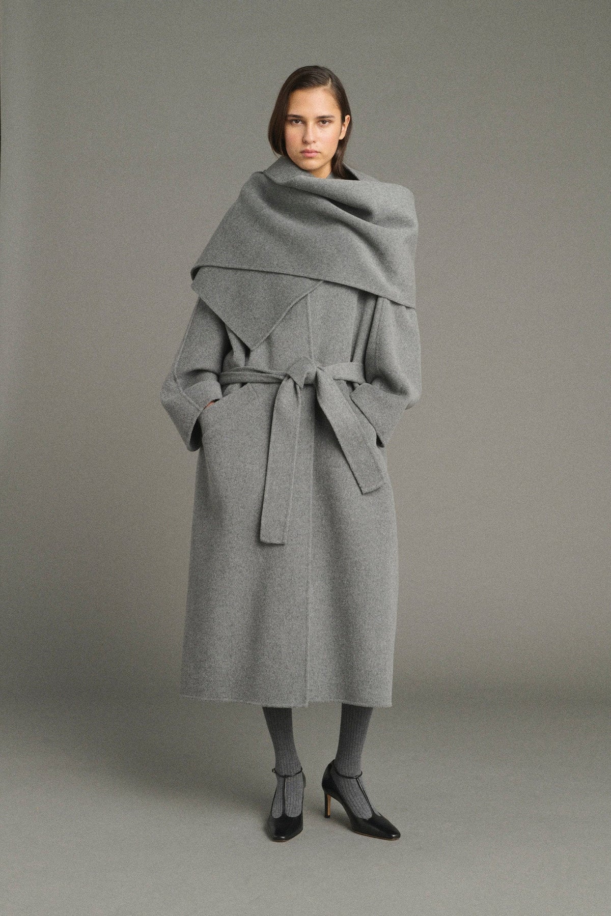 Manteau oversize sans col en laine double face