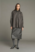 Chemise oversize à poche en coton enduit