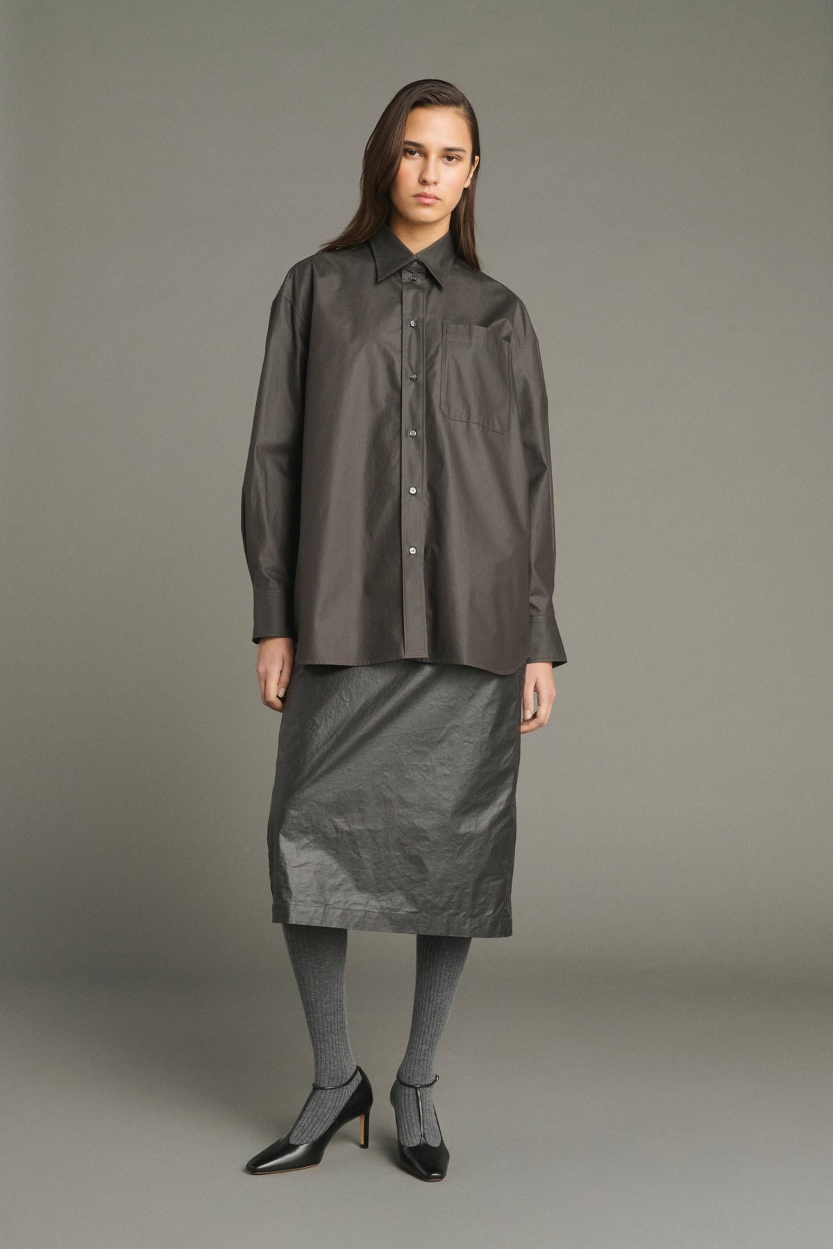 Chemise oversize à poche en coton enduit