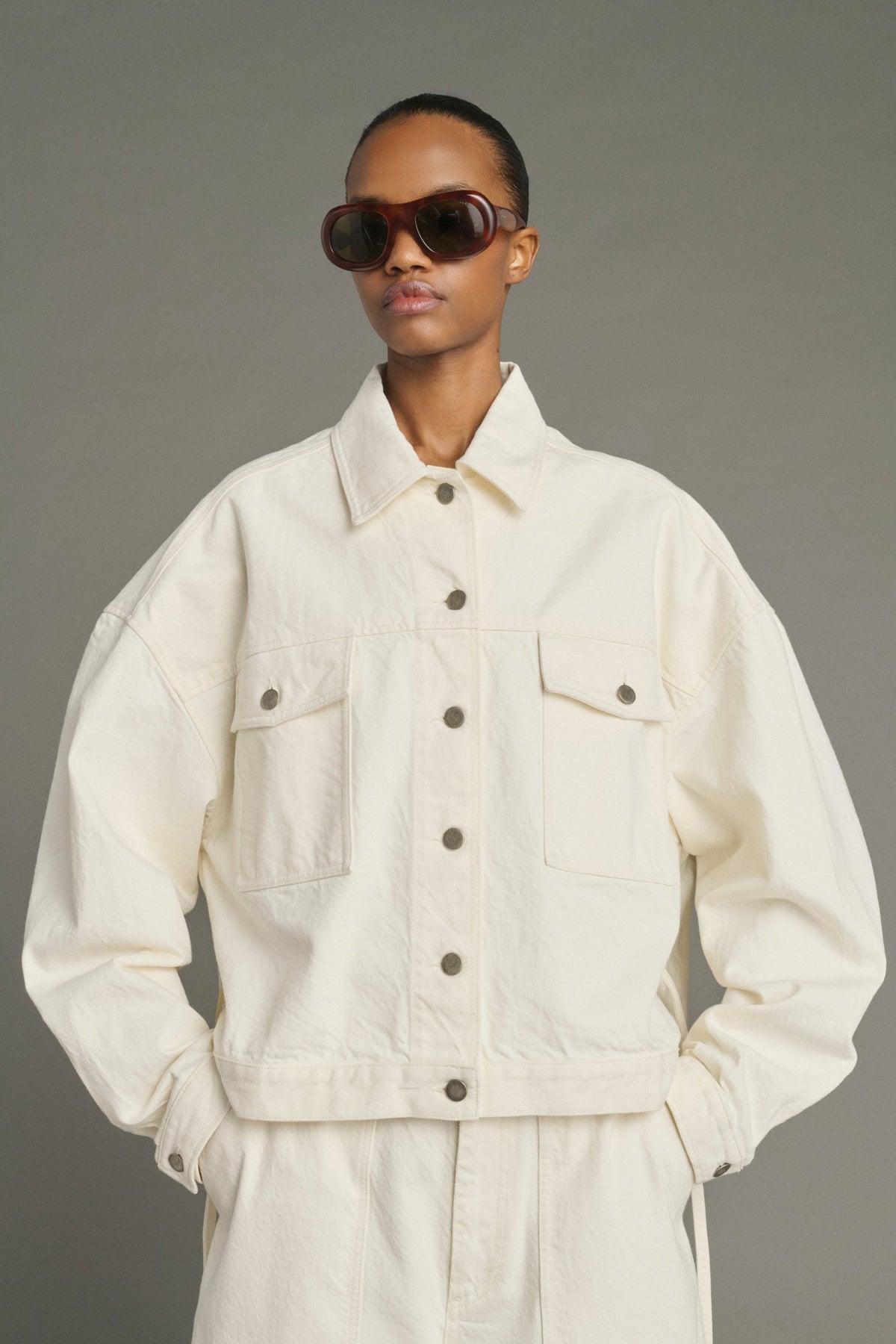 Blouson en denim ceinturé