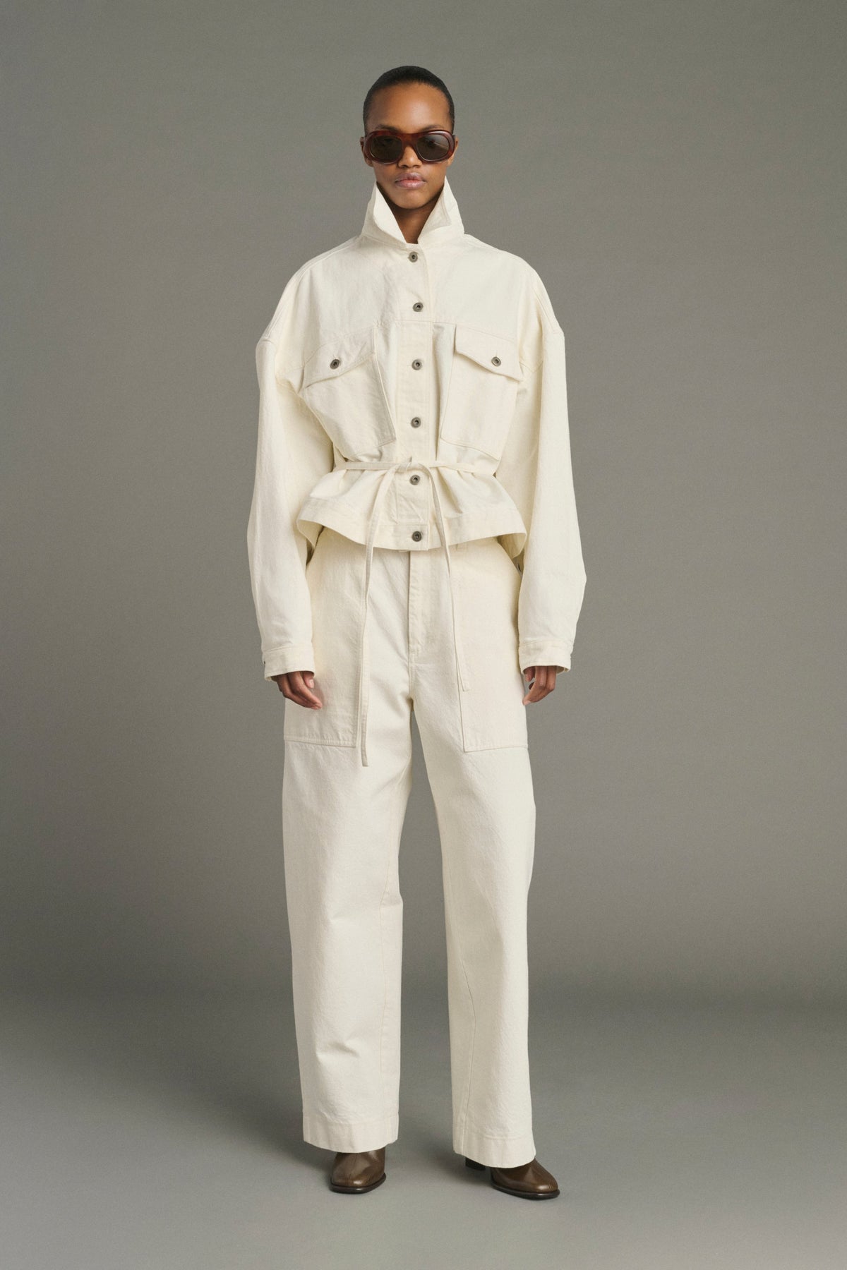 Blouson en denim ceinturé