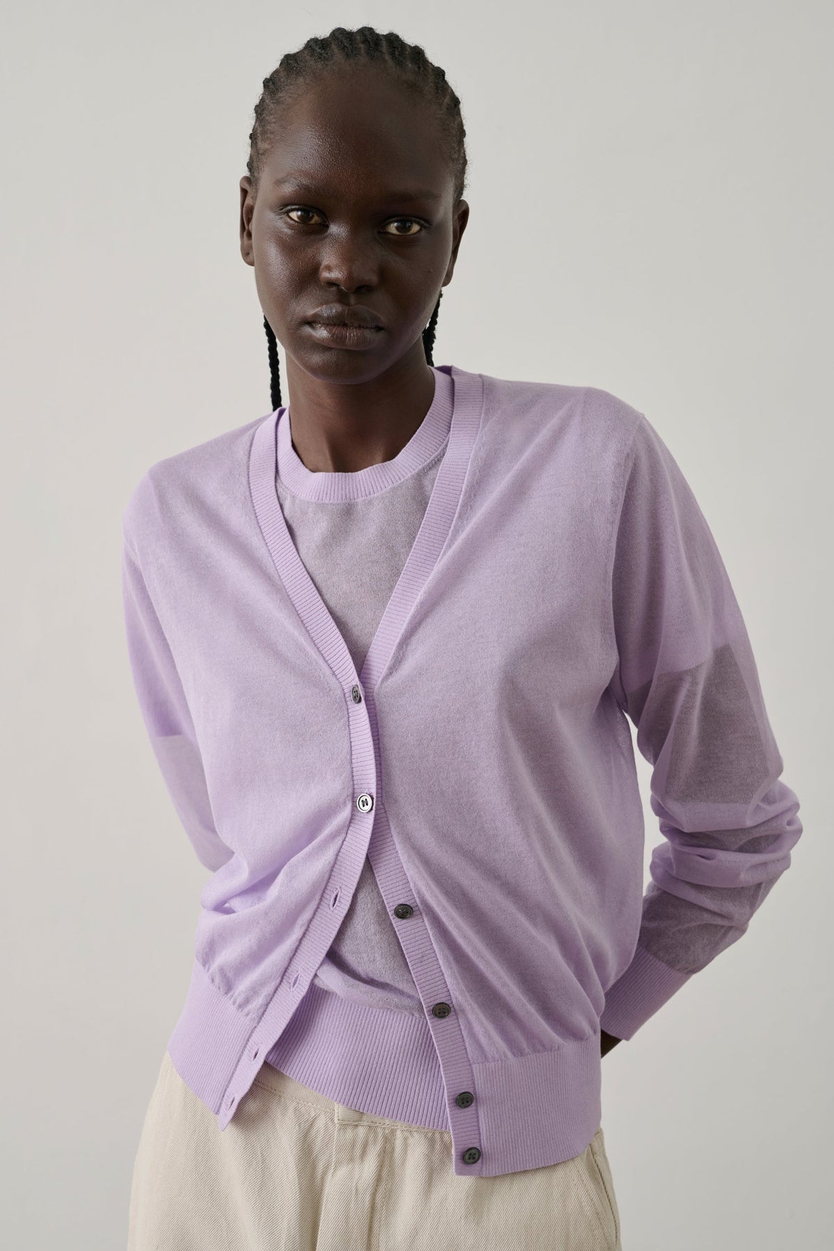 Cardigan fin en maille de coton transparente