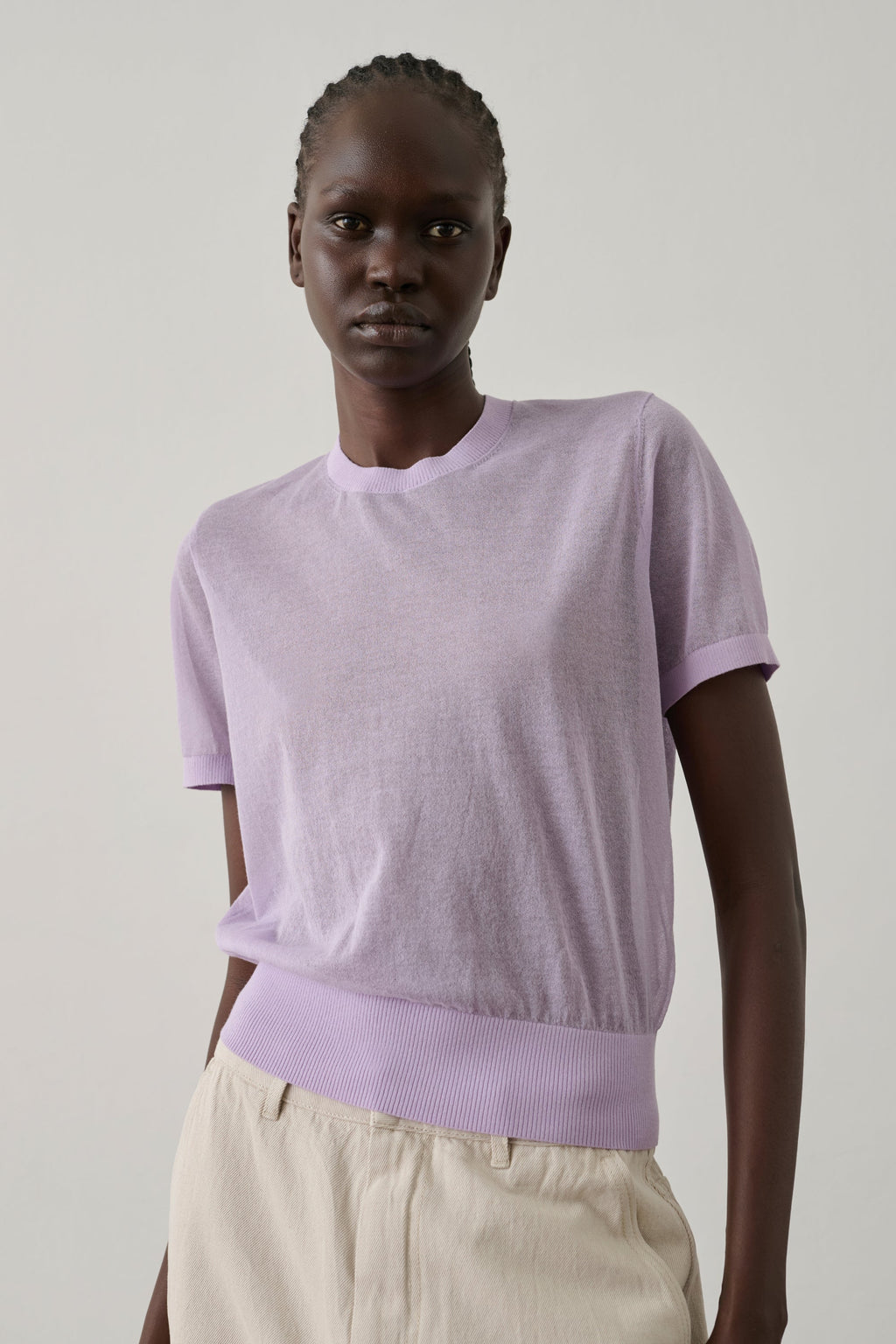 Pull manches courtes en coton transparent