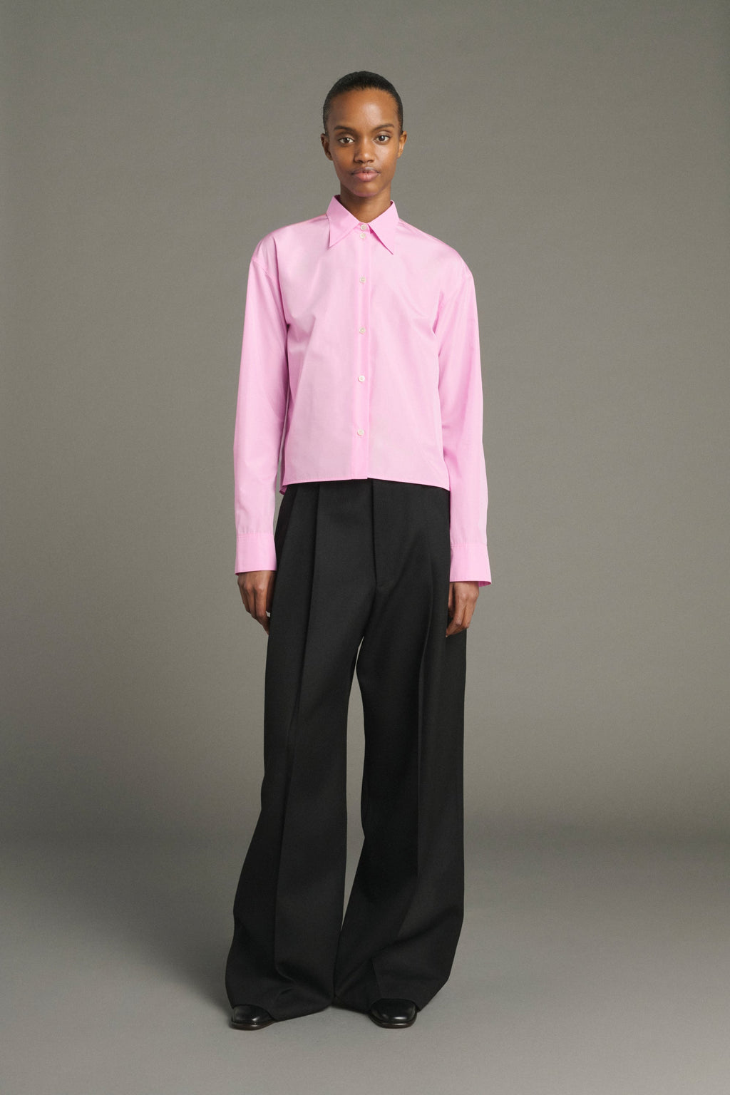 Chemise cintrée en taffetas rose