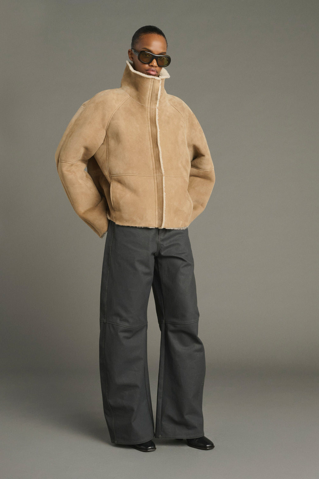 Blouson raglan en peau lainée