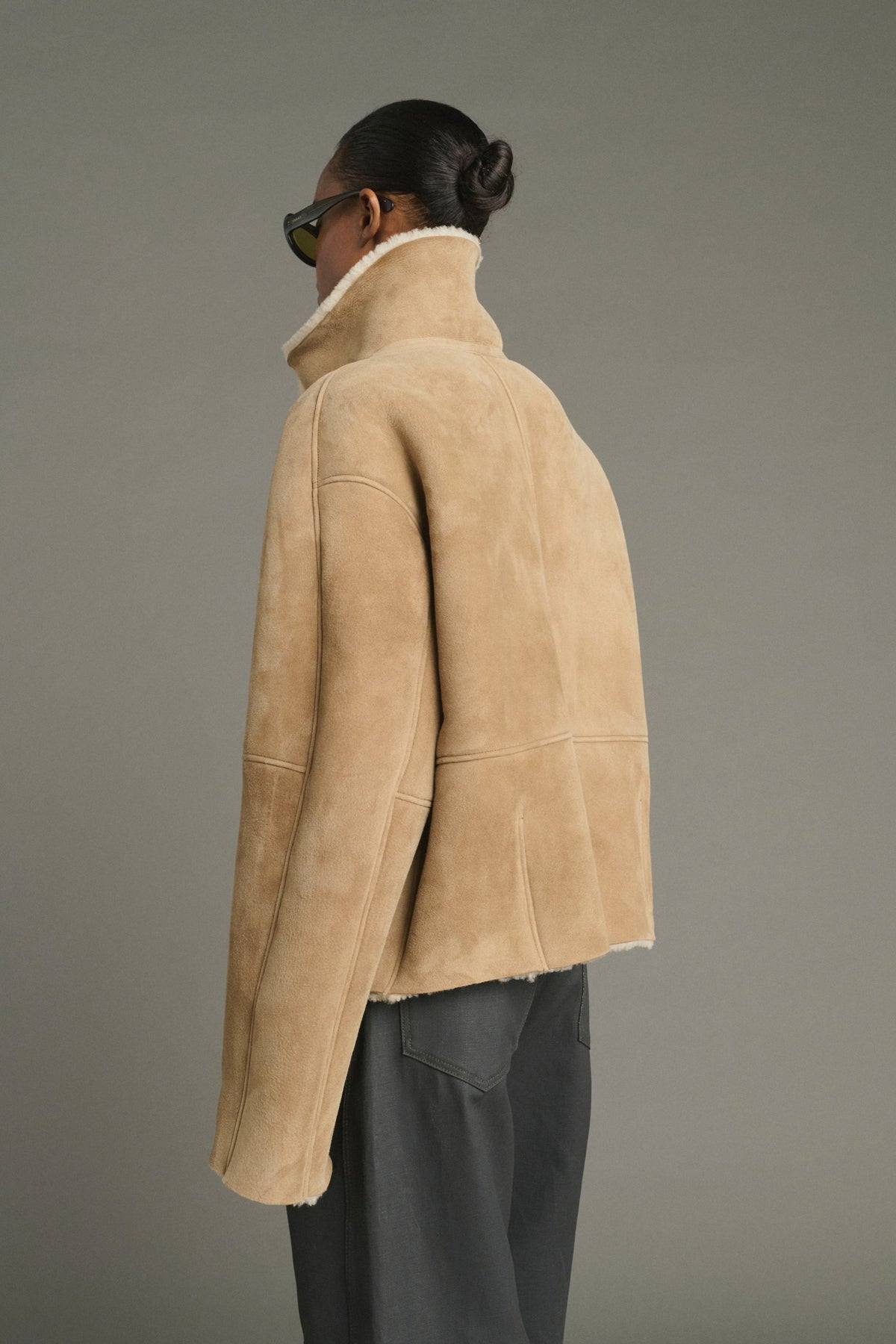 Blouson raglan en peau lainée