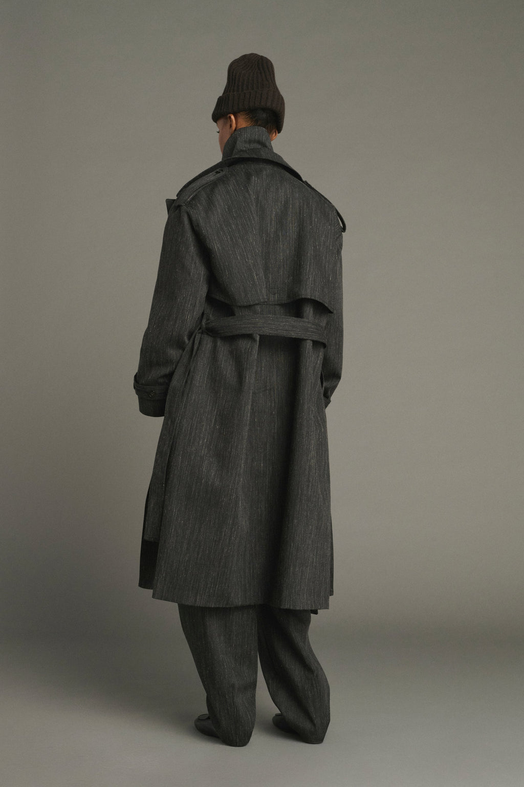 Trench déperlant en toile de laine chinée