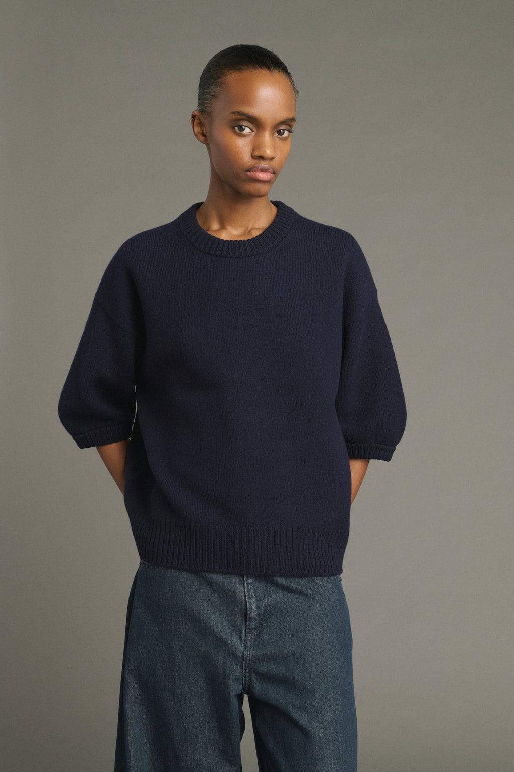 Pull à manches courtes en maille feutrée