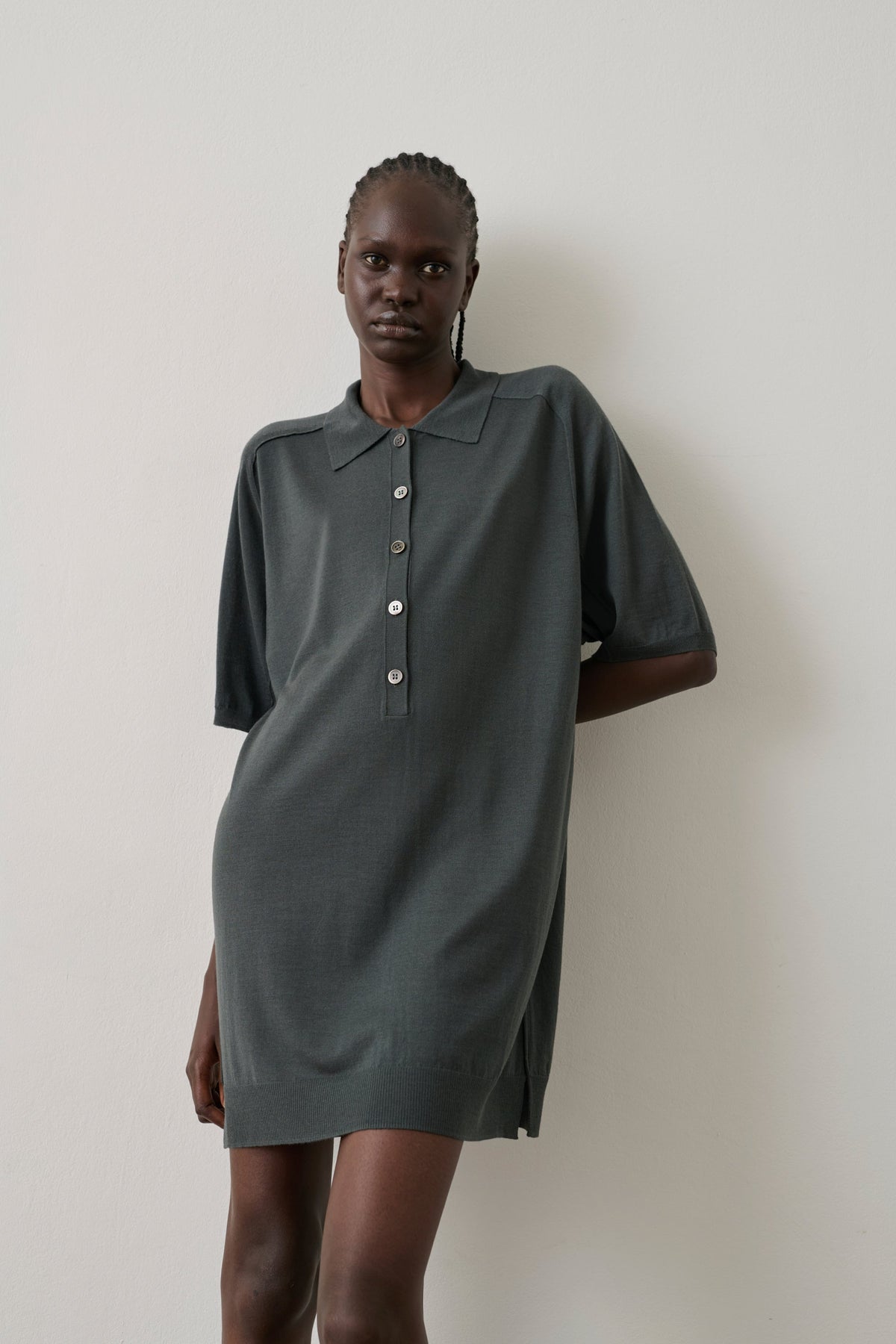Robe col polo en laine mérinos