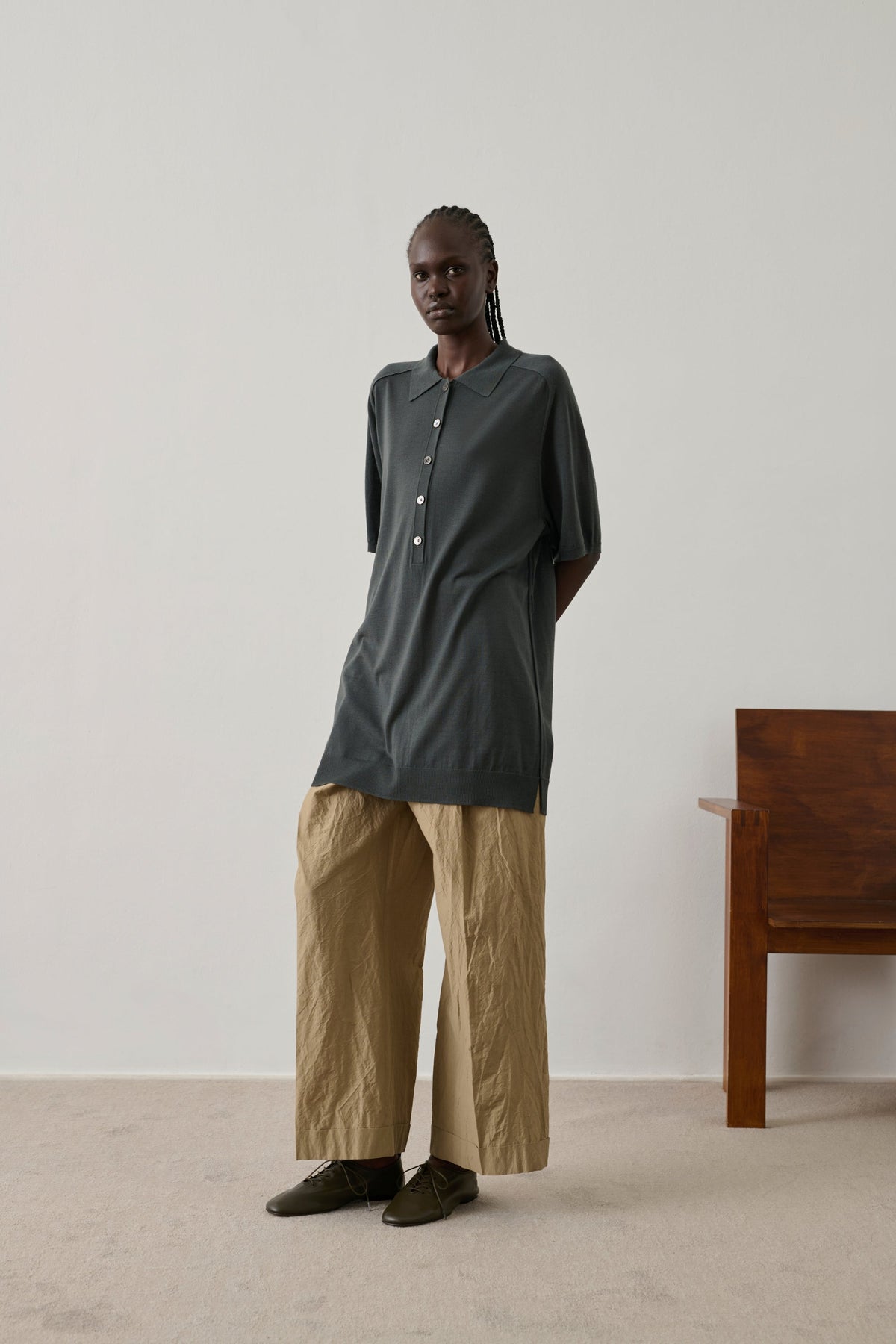 Robe col polo en laine mérinos