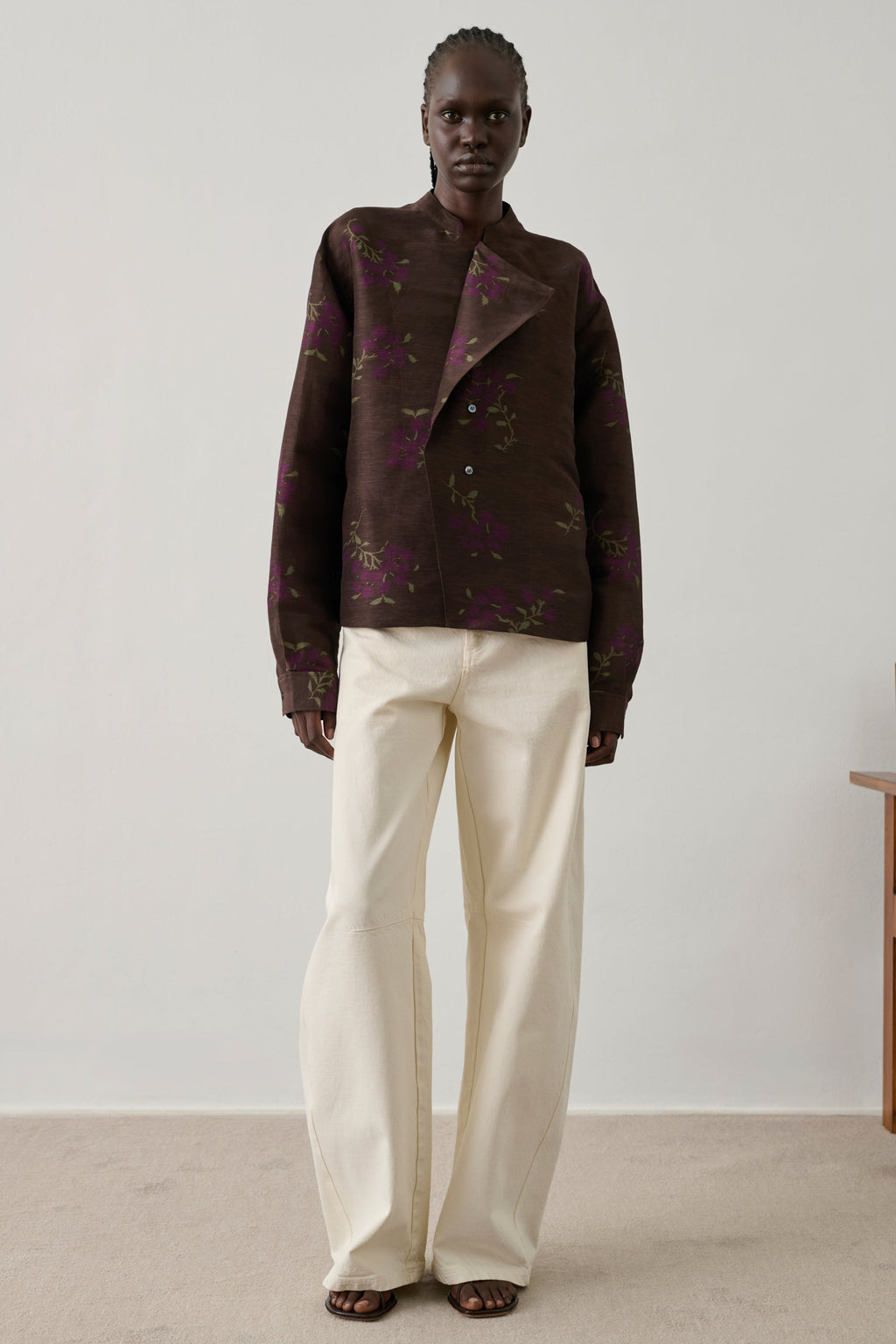 Chemise à double boutonnage en soie texturée