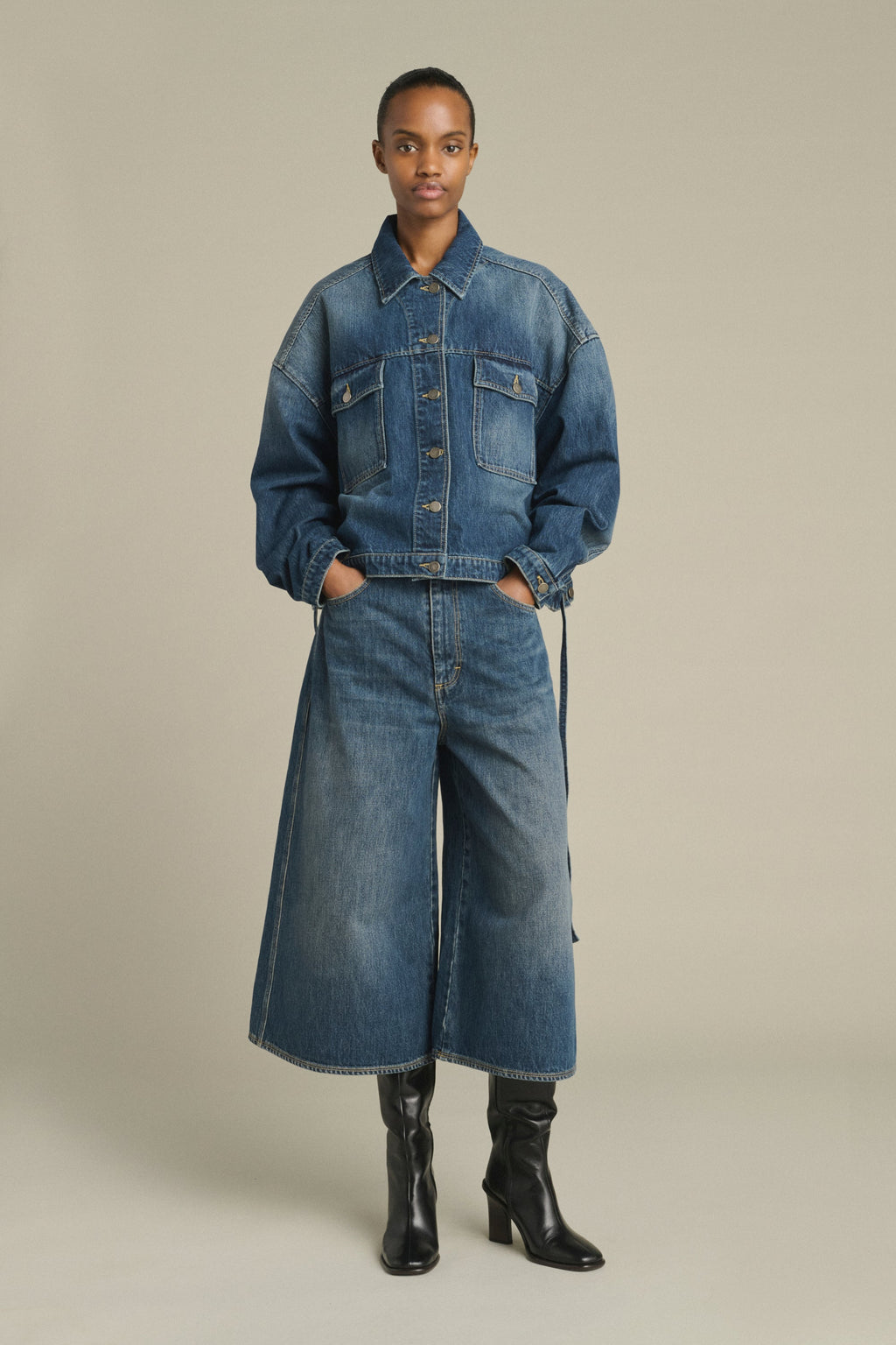 Blouson en denim ceinturé