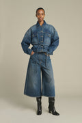 Jupe-culotte en denim délavé