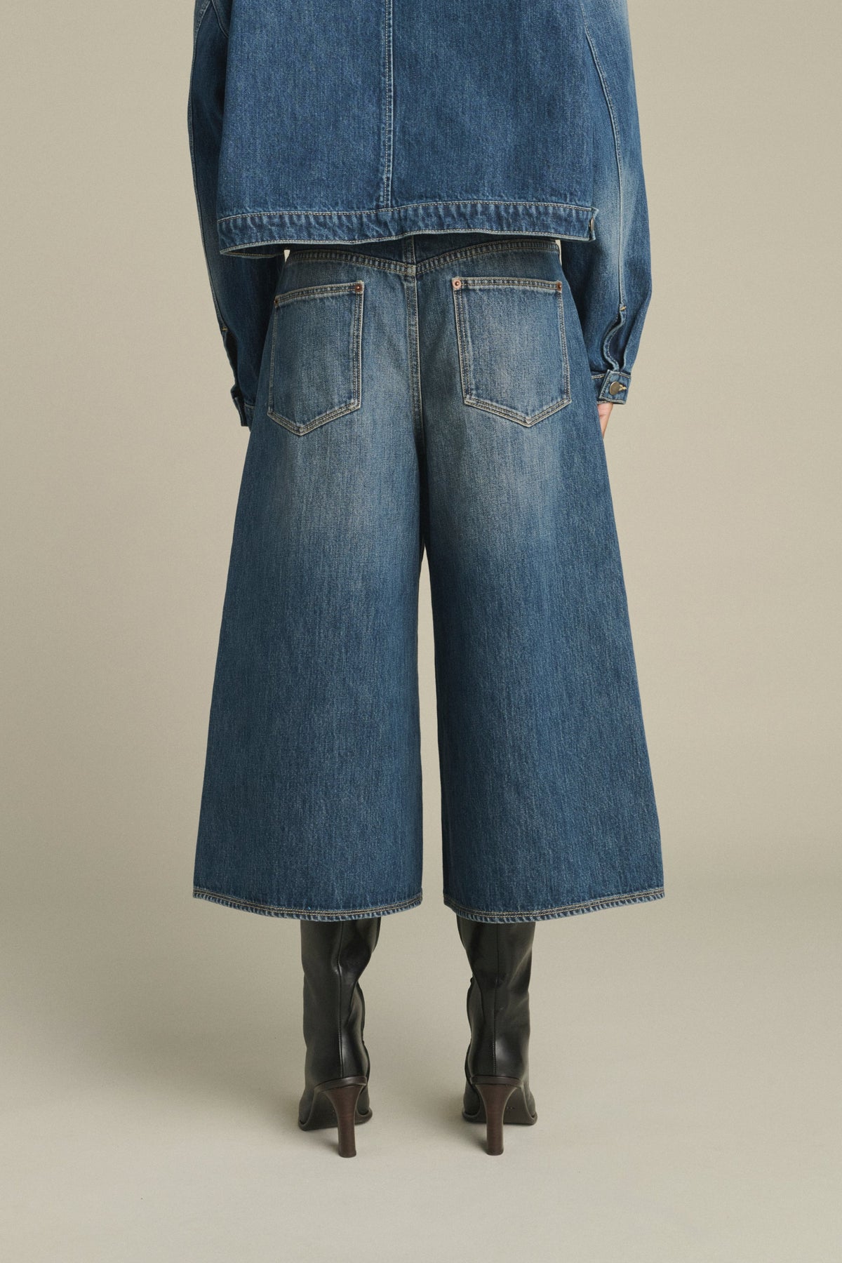 Jupe-culotte en denim délavé