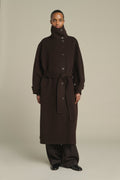 Manteau ceinturé à col haut en laine double face