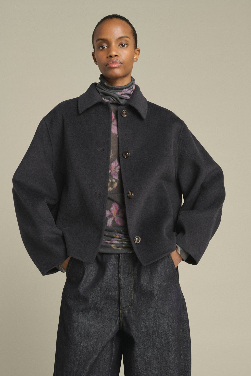Veste boxy en laine double face