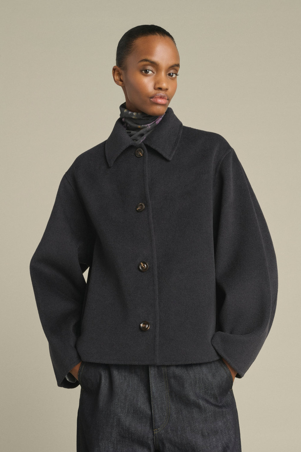Veste boxy en laine double face