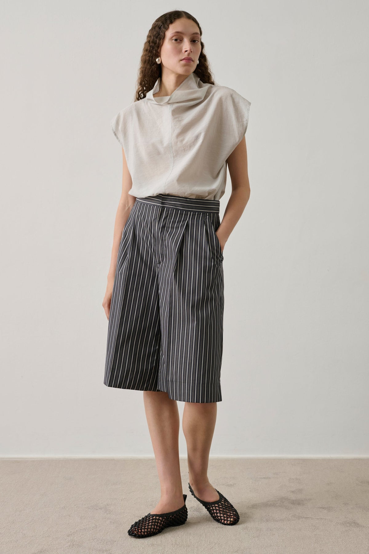 Blouse sans manches en coton et soie