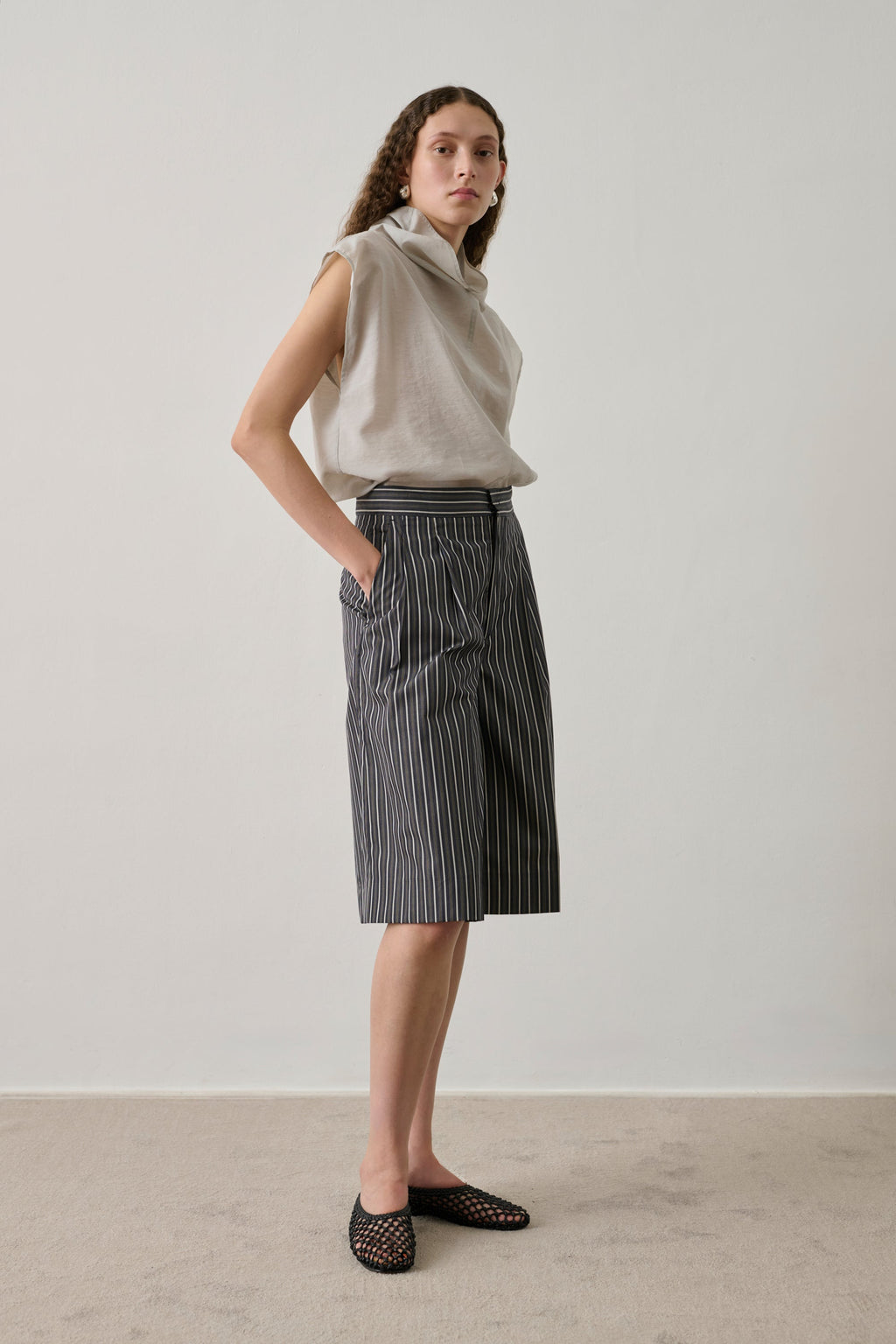 Blouse sans manches en coton et soie