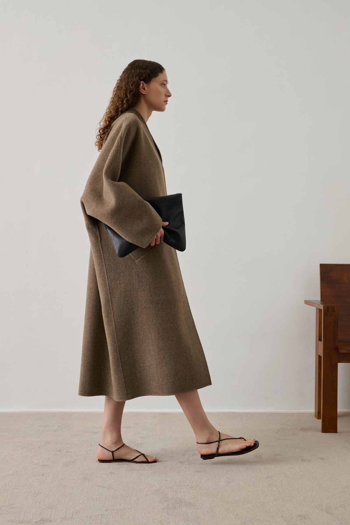 Manteau oversize sans col en laine double face